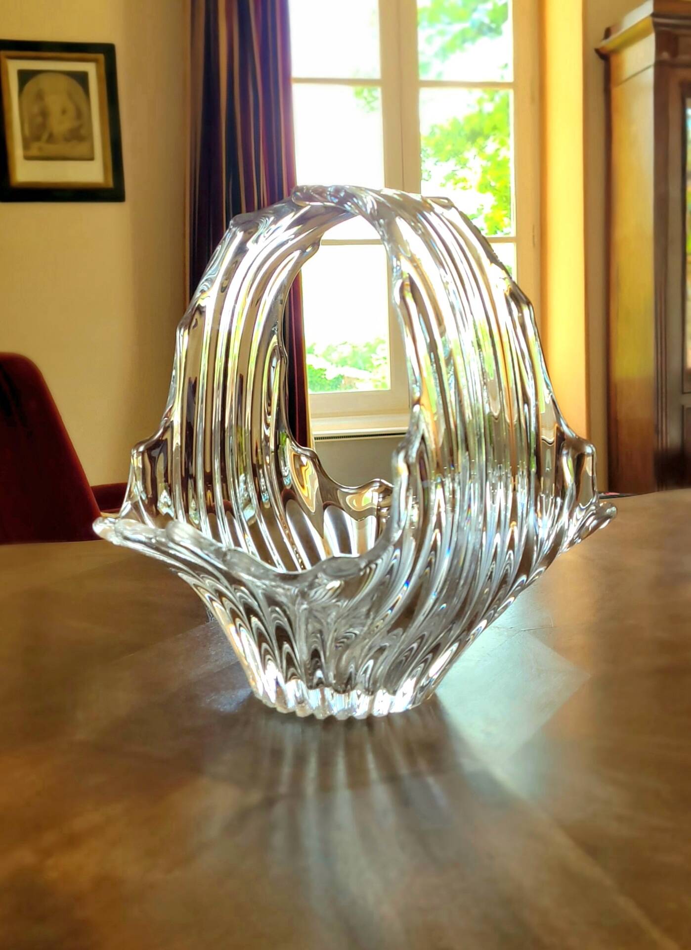 Vintage crystal art table centre vase bowl decoration basket