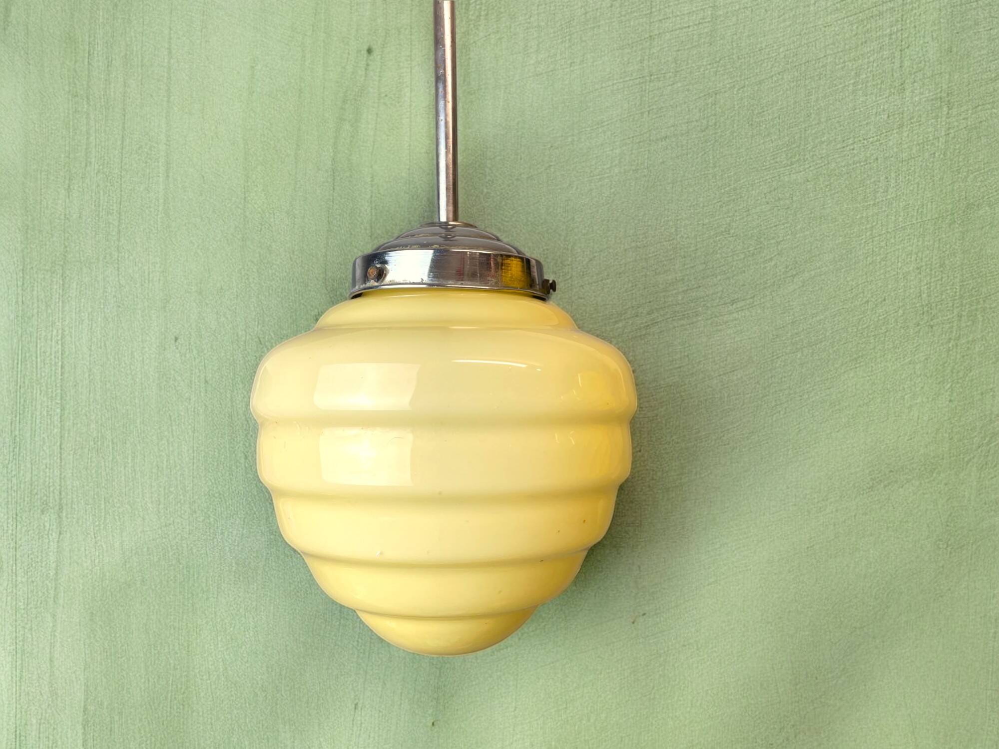 Art Deco cream opaline beehive glass hanging lamp