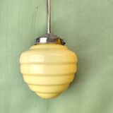 Art Deco cream opaline beehive glass hanging lamp