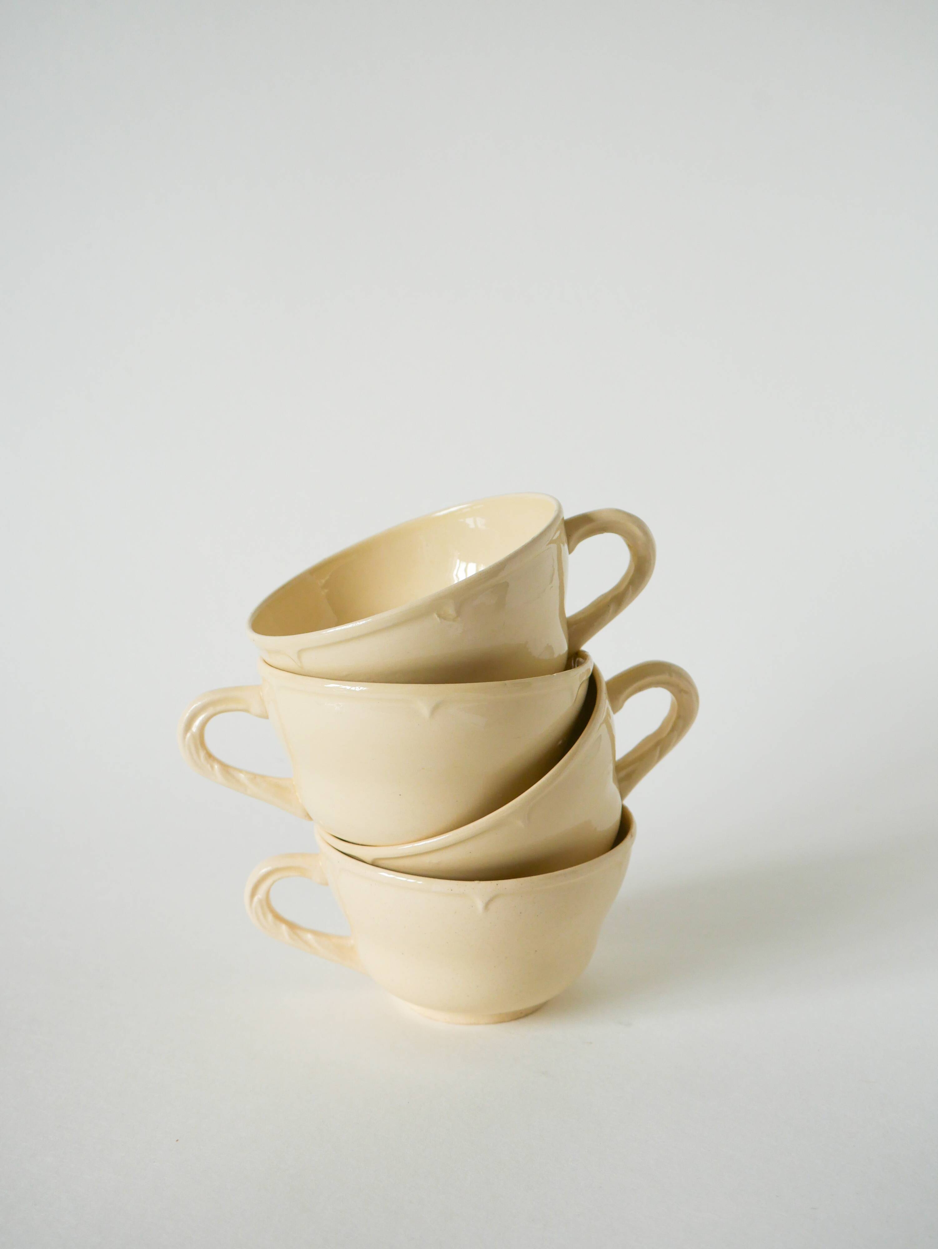 Set of 4 Badonviller coffee cups, Cream, 1960
