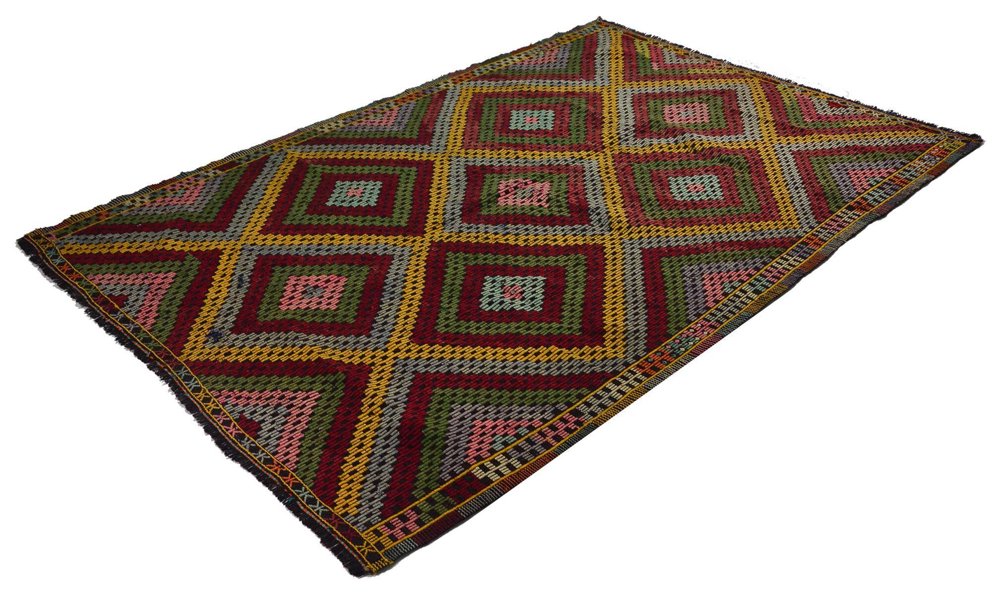 Grand Turkish Kilim Yoruk Vintage 211x310 cm Geometric Multicoloured