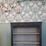 Buffet shelves open patinated black and linen