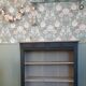 Buffet shelves open patinated black and linen