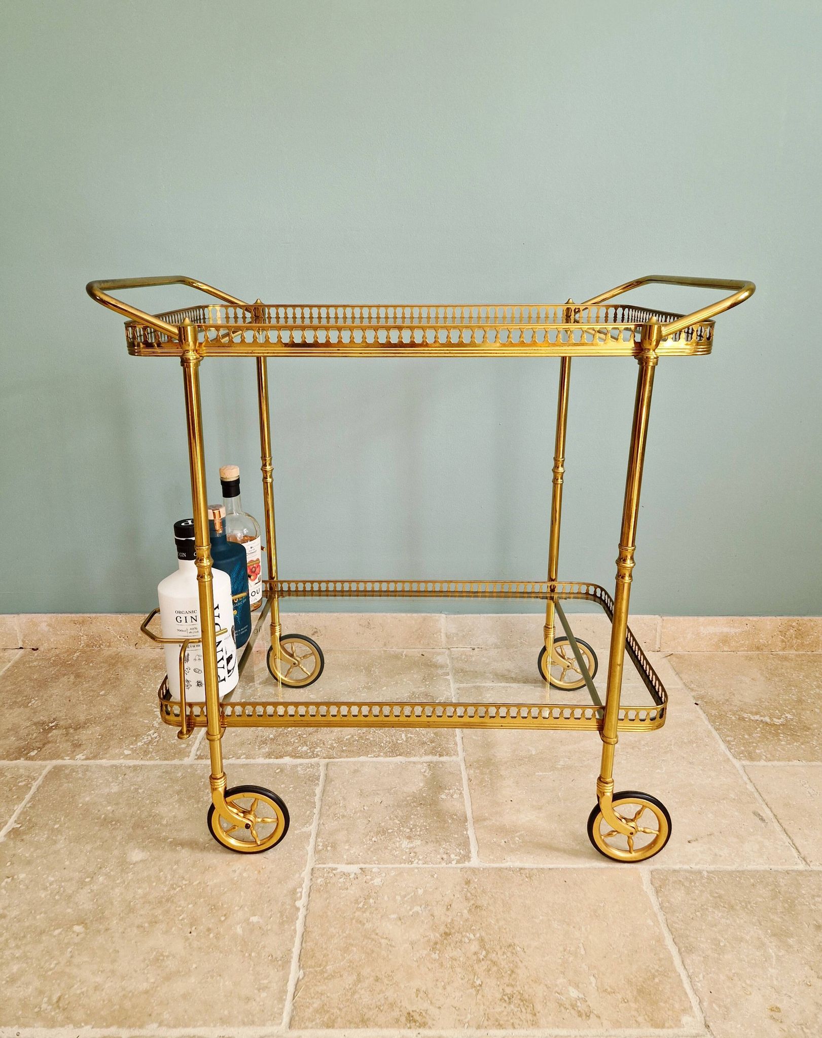 Desserte Mid-century en laiton ajouré, 1950-60