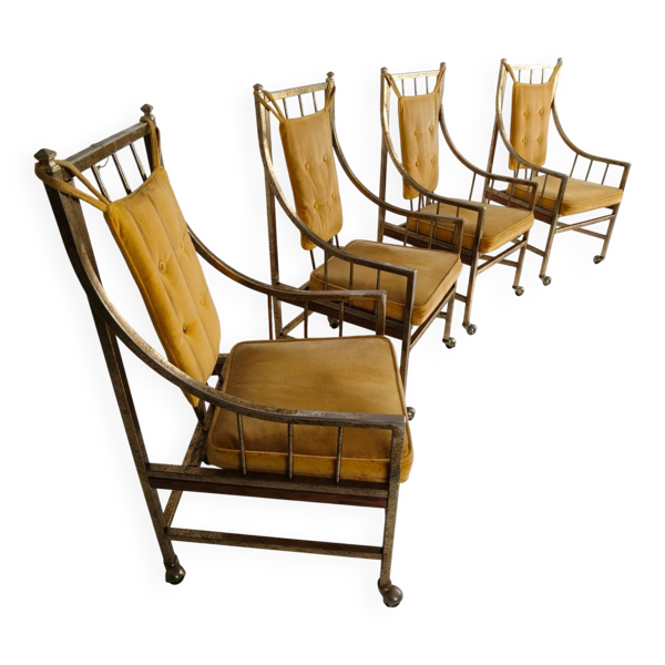 Ensemble unique de chaises de salle à manger et de salon de style milieu du siècle – dorées, fabriquées entre 1940 et 1948 par Flanders Industries Inc, Fort Smith, Arkansas