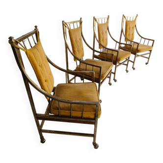 Ensemble unique de chaises de salle à manger et de salon de style milieu du siècle – dorées, fabriquées entre 1940 et 1948 par Flanders Industries Inc, Fort Smith, Arkansas