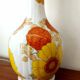 Lampe 1970 aux fleurs et abat-jour cuir sur mesure