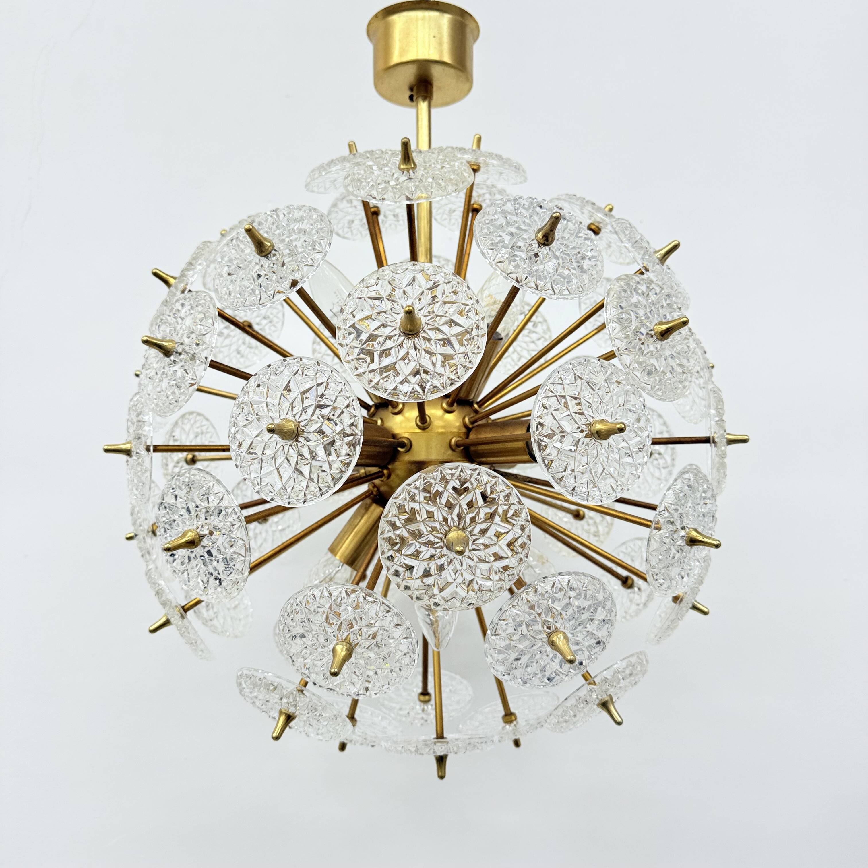 Val Saint Lambert crystal sputnik gold chandelier , 1960’s
