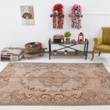 5x9 hand knotted brown vintage tapis rug, 276x160cm