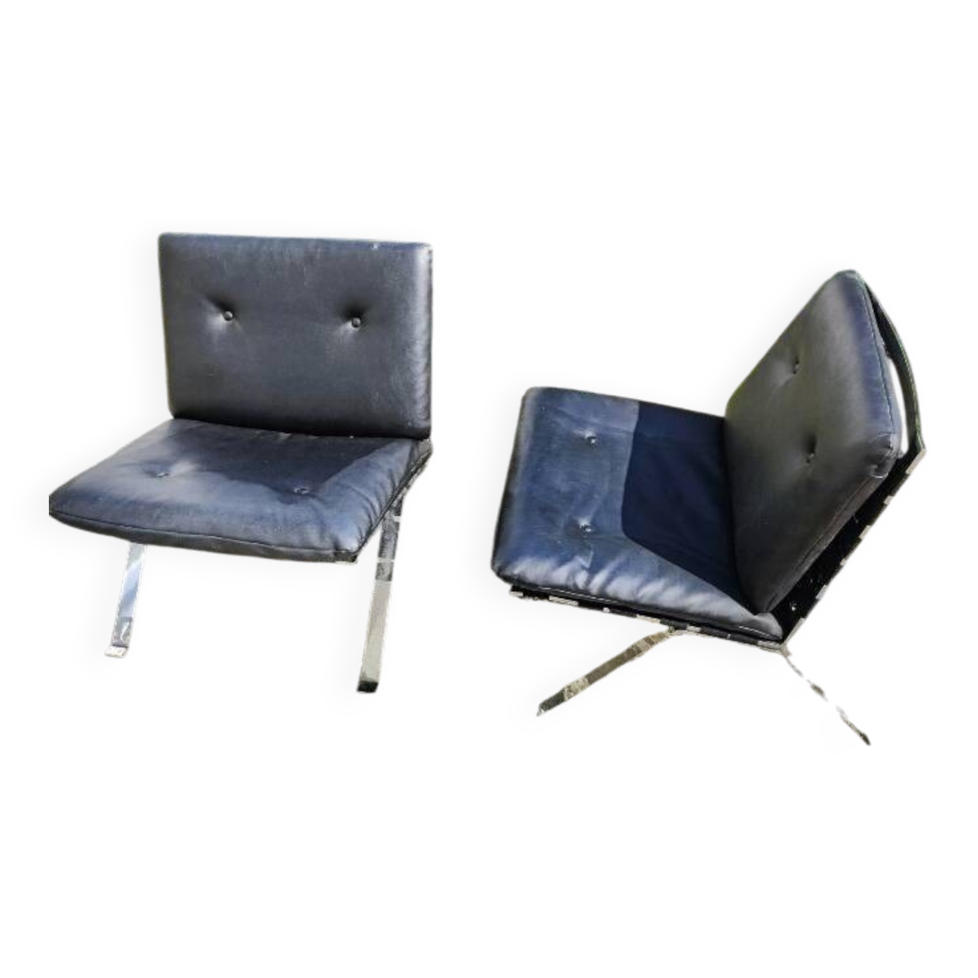 Pair of Vintage Hans Eichenberger Lounge Chairs in Faux Leather and Chrome Steel