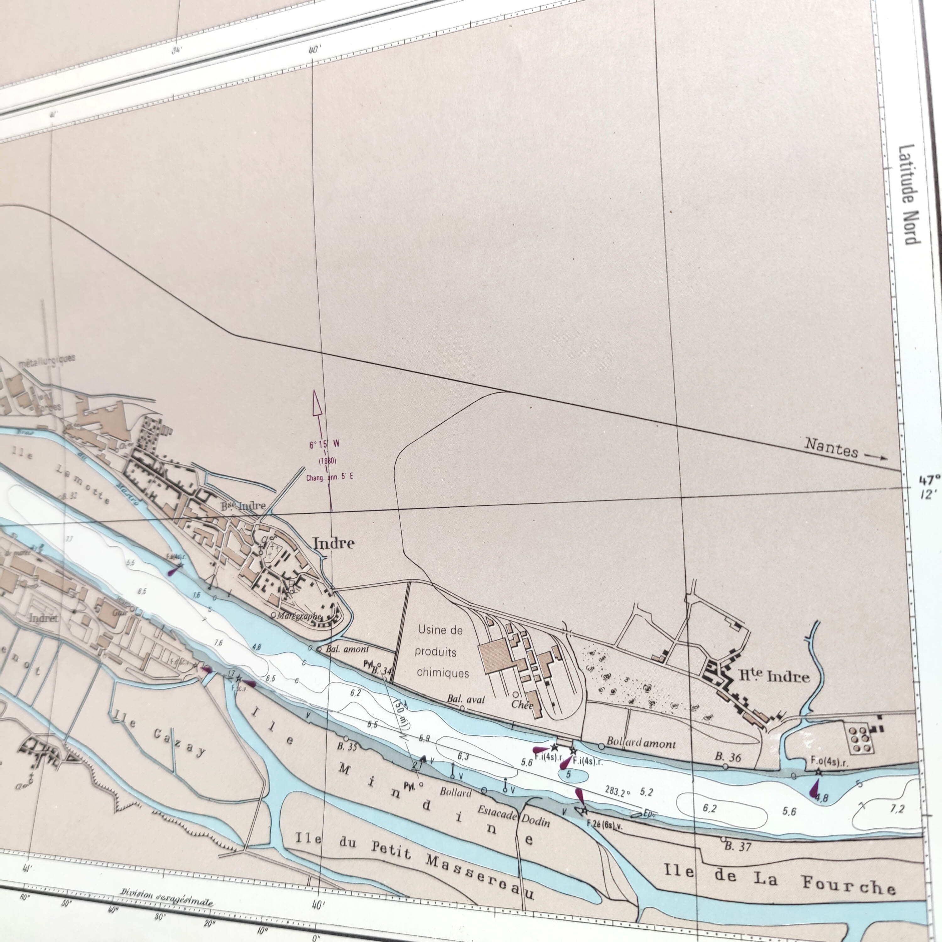 Vintage map Nantes cours de la Loire 1980