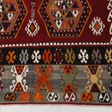 6x15 Wine Red & Green Vintage Kilim Rug, 198x468Cm