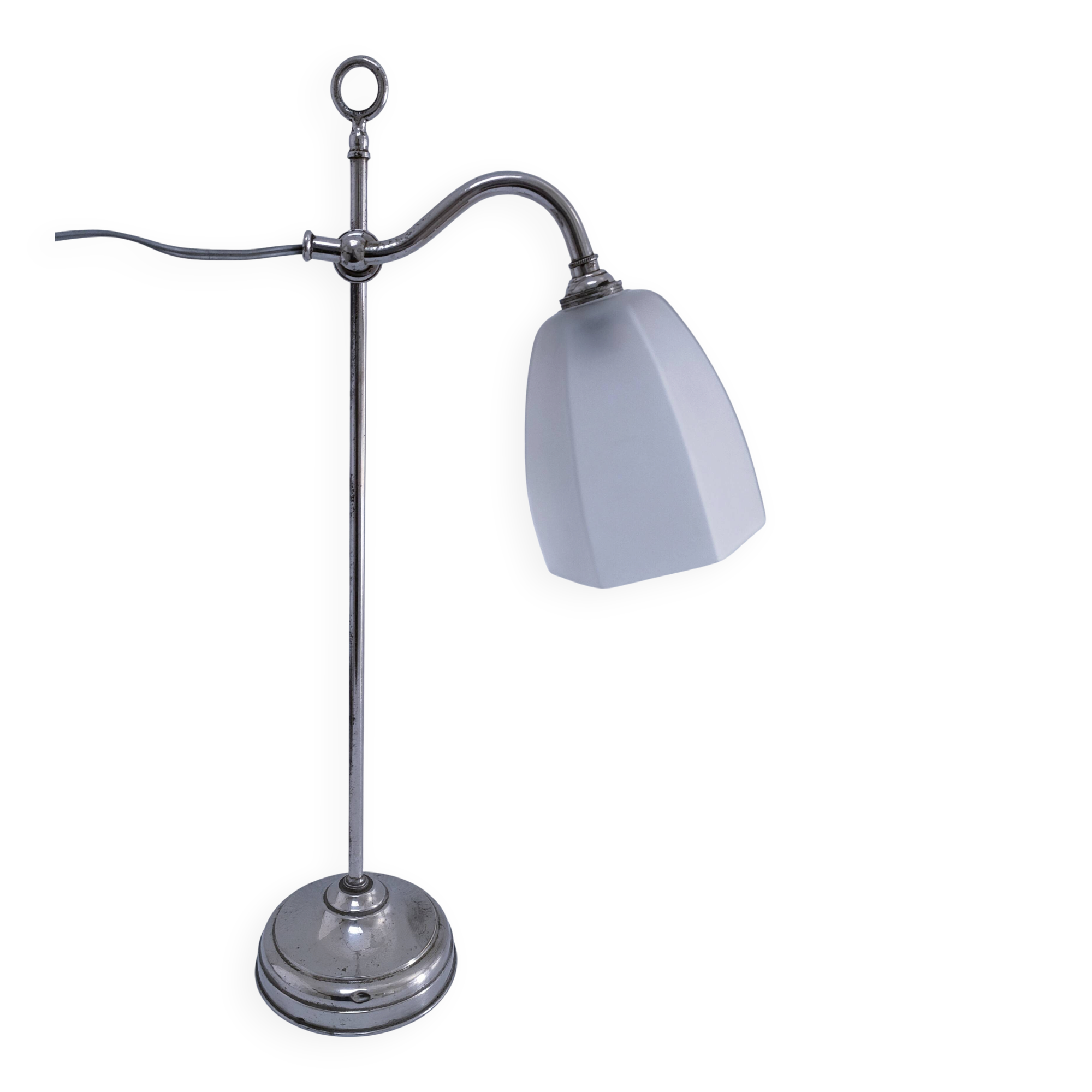 Art Deco lamp with chrome metal and opalescent glass.