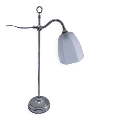 lampe art déco métal chromé verre opalescent