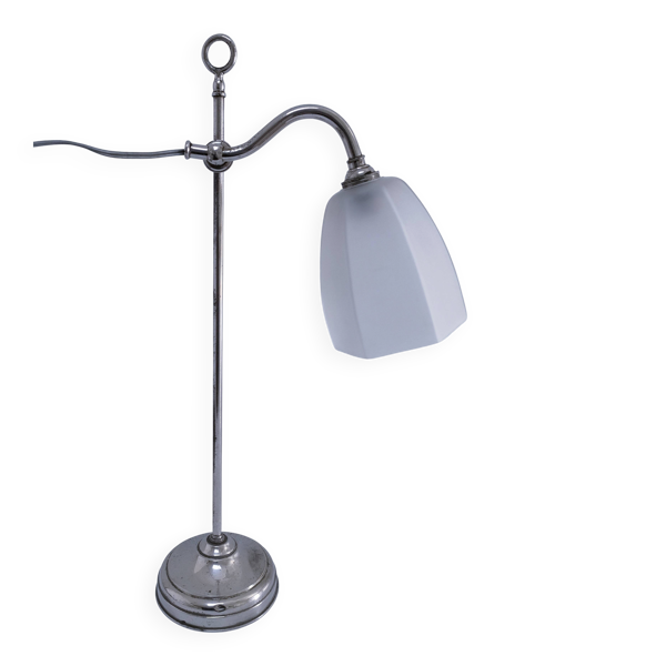 lampe art déco métal chromé verre opalescent