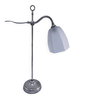 Art Deco lamp with chrome metal and opalescent glass.