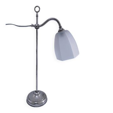 lampe art déco métal chromé verre opalescent