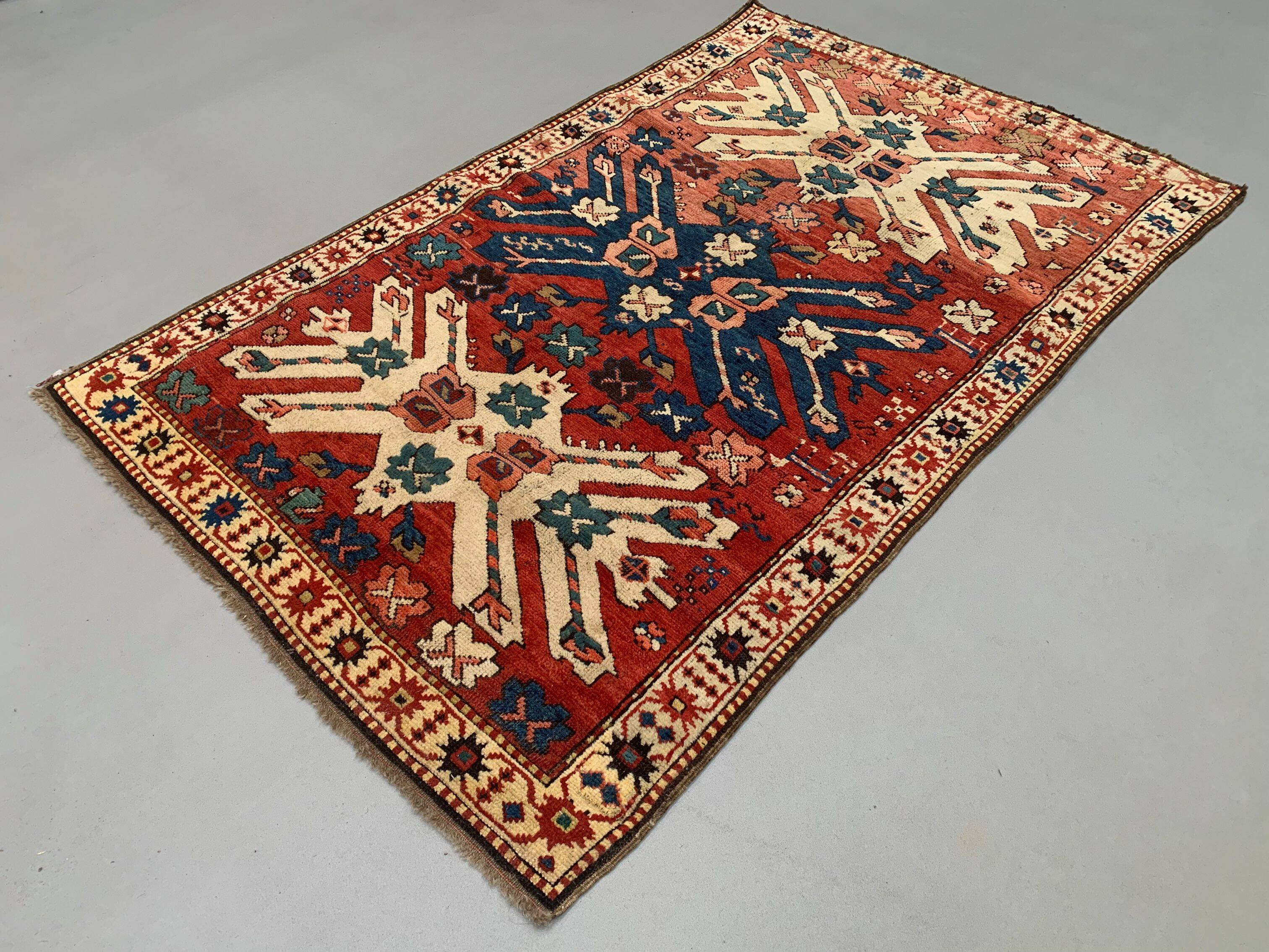Caucasian Adler, Eagle Kazak Rug 190x113 cm vintage tribal carpet