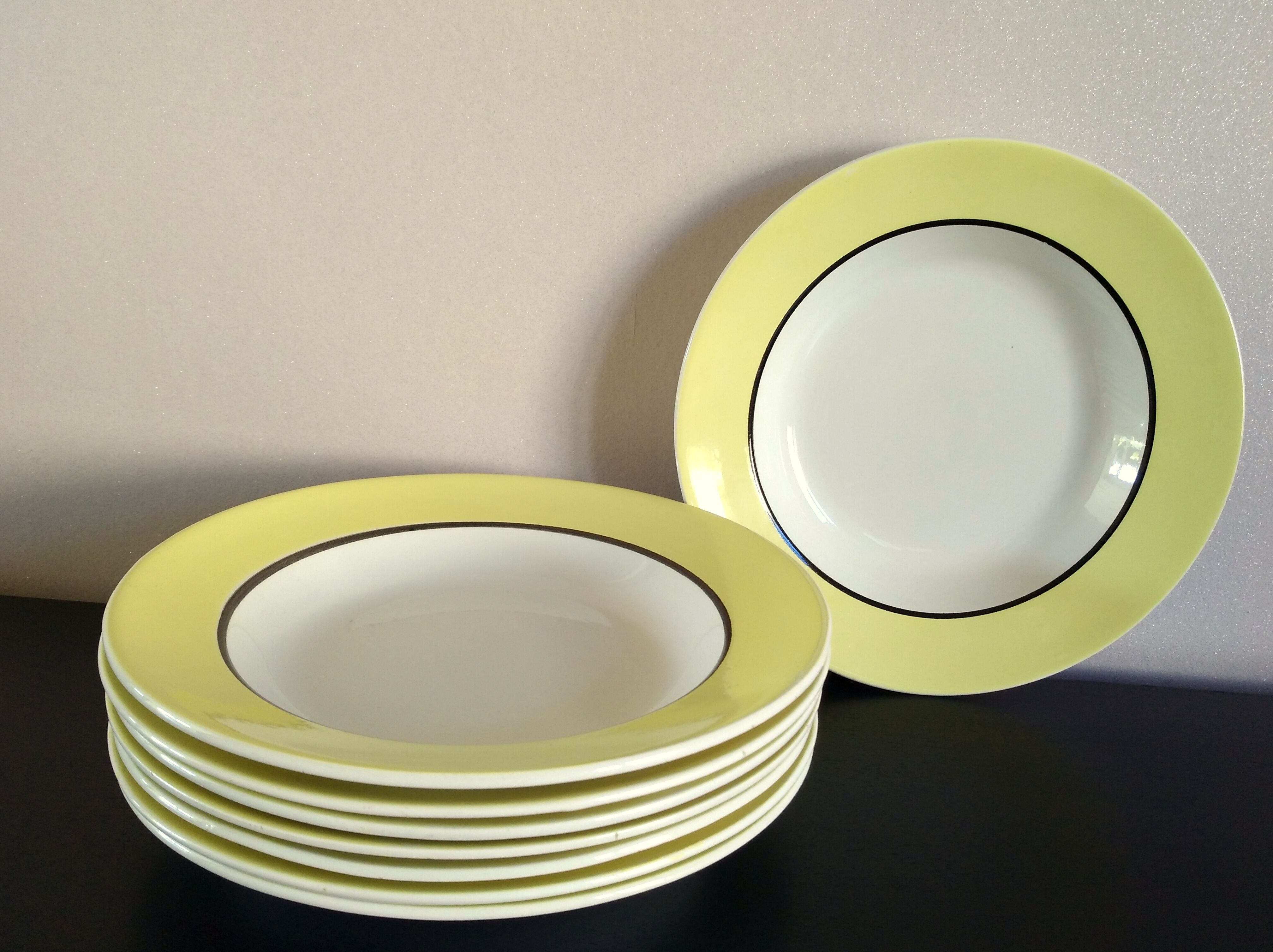 8 soup plates Sarreguemines Digoin yellow service