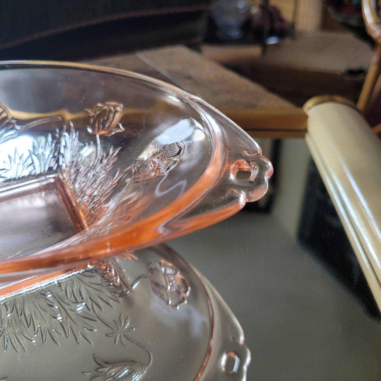 Art Deco molded pink glass bowl – Vallérysthal or Bohemian – 1930s