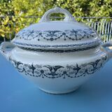 Round soup tureen, Primerose model, birds, half porcelain, Badonviller