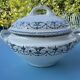 Round soup tureen, Primerose model, birds, half porcelain, Badonviller