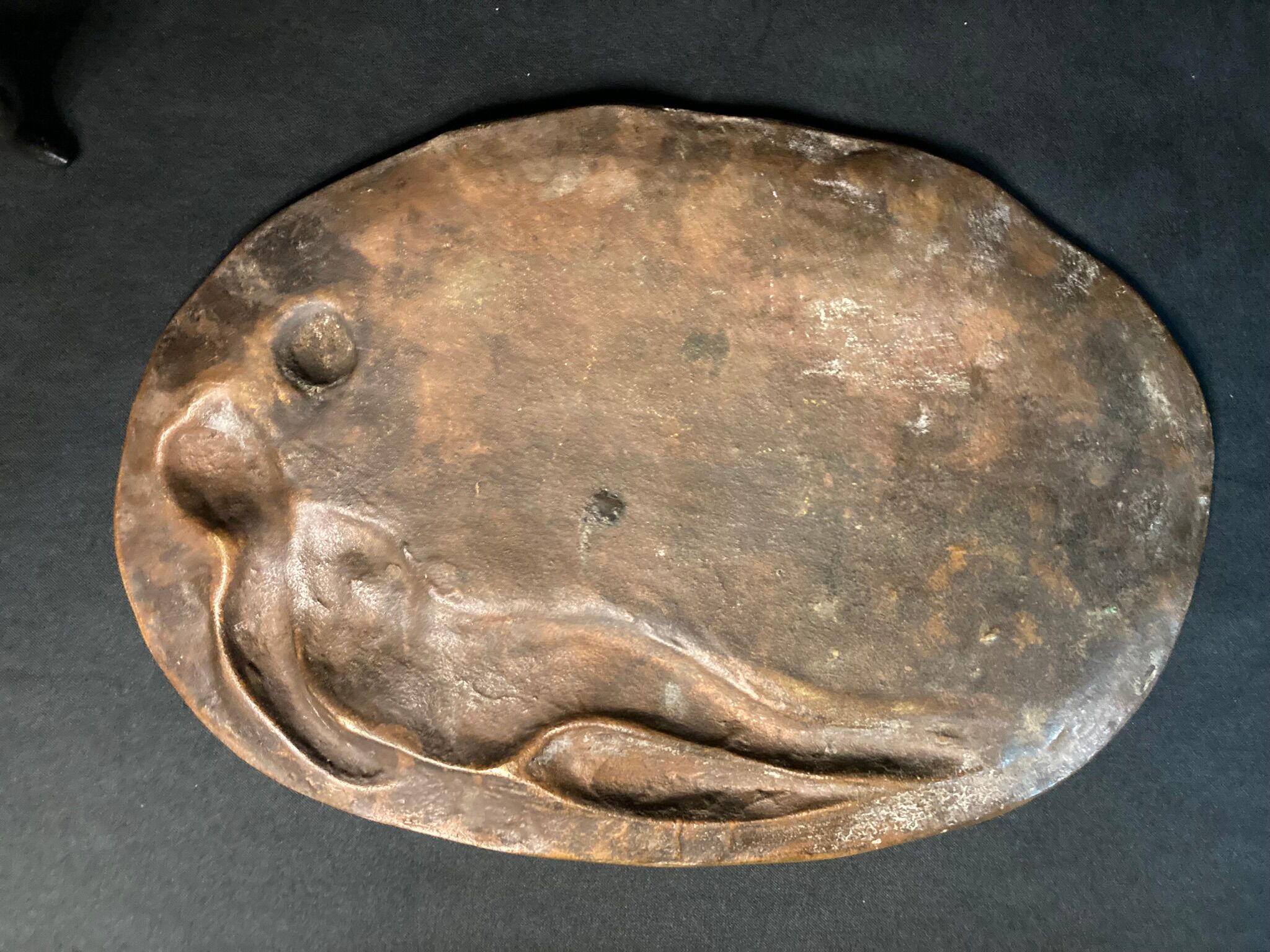 Bronze empty pocket of woman and child with reeds circa 1900