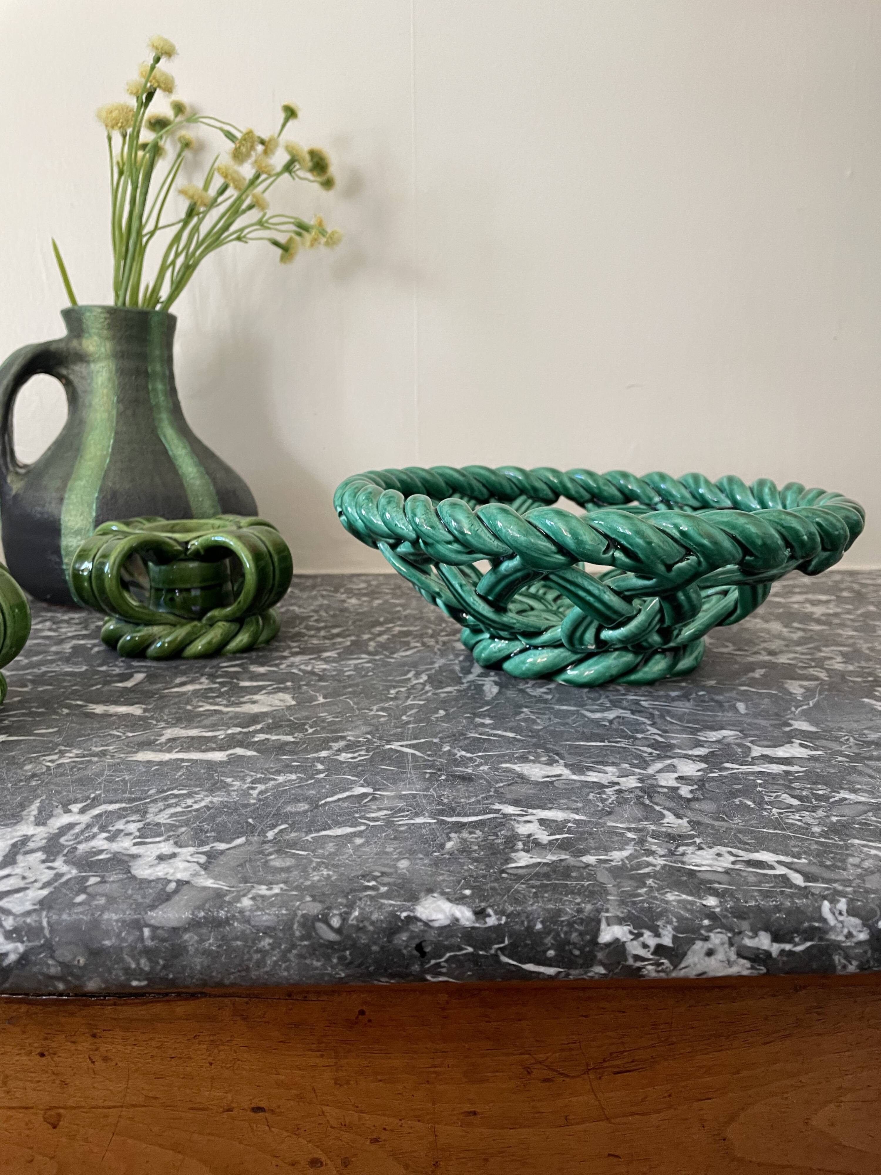 Braided earthenware basket