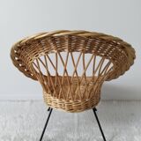 Fauteuil corbeille enfant en rotin, pieds compas métal ( n2)