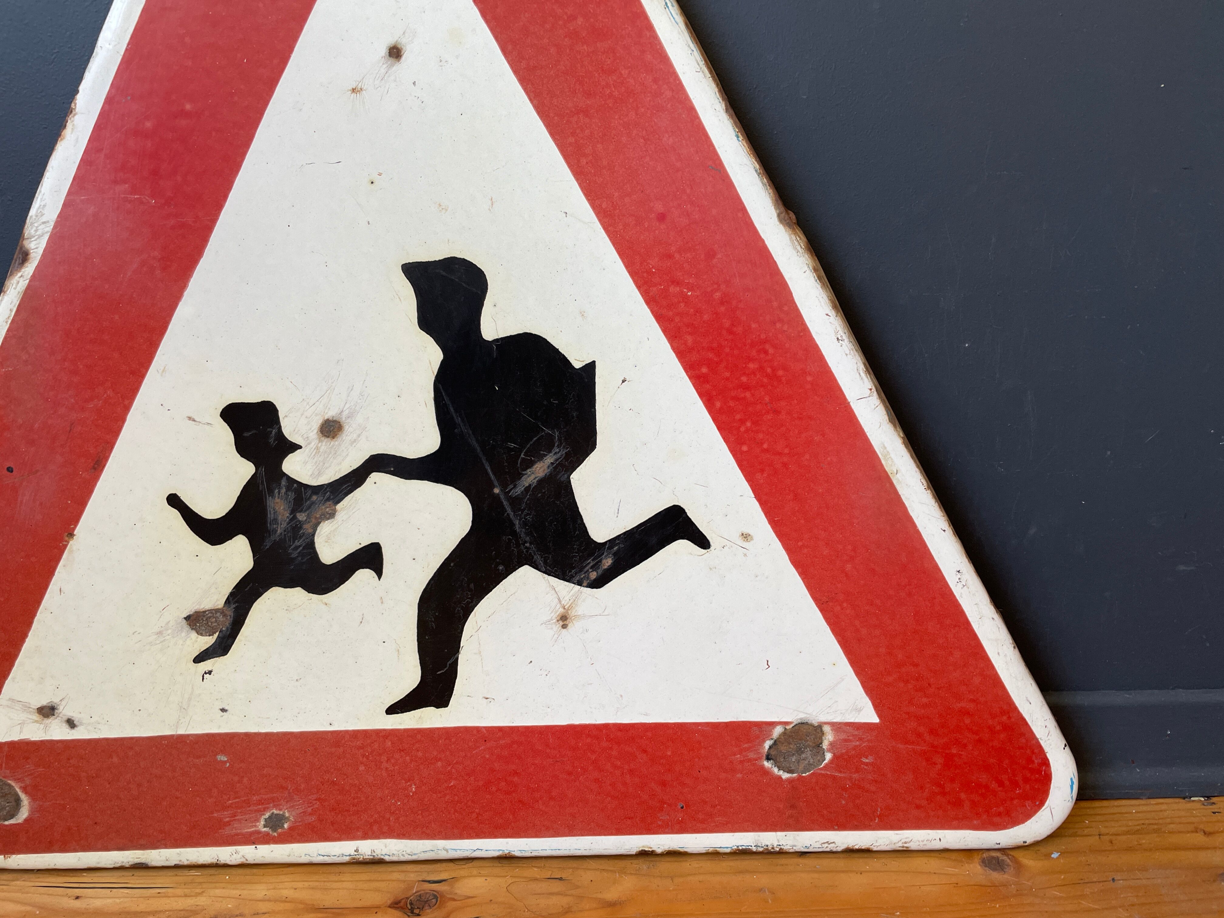 Warning children traffic sign original 1970s Selency