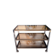 ERARD console (France), black metal and smoked glass side table, 1980.