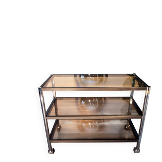 ERARD console (France), black metal and smoked glass side table, 1980.