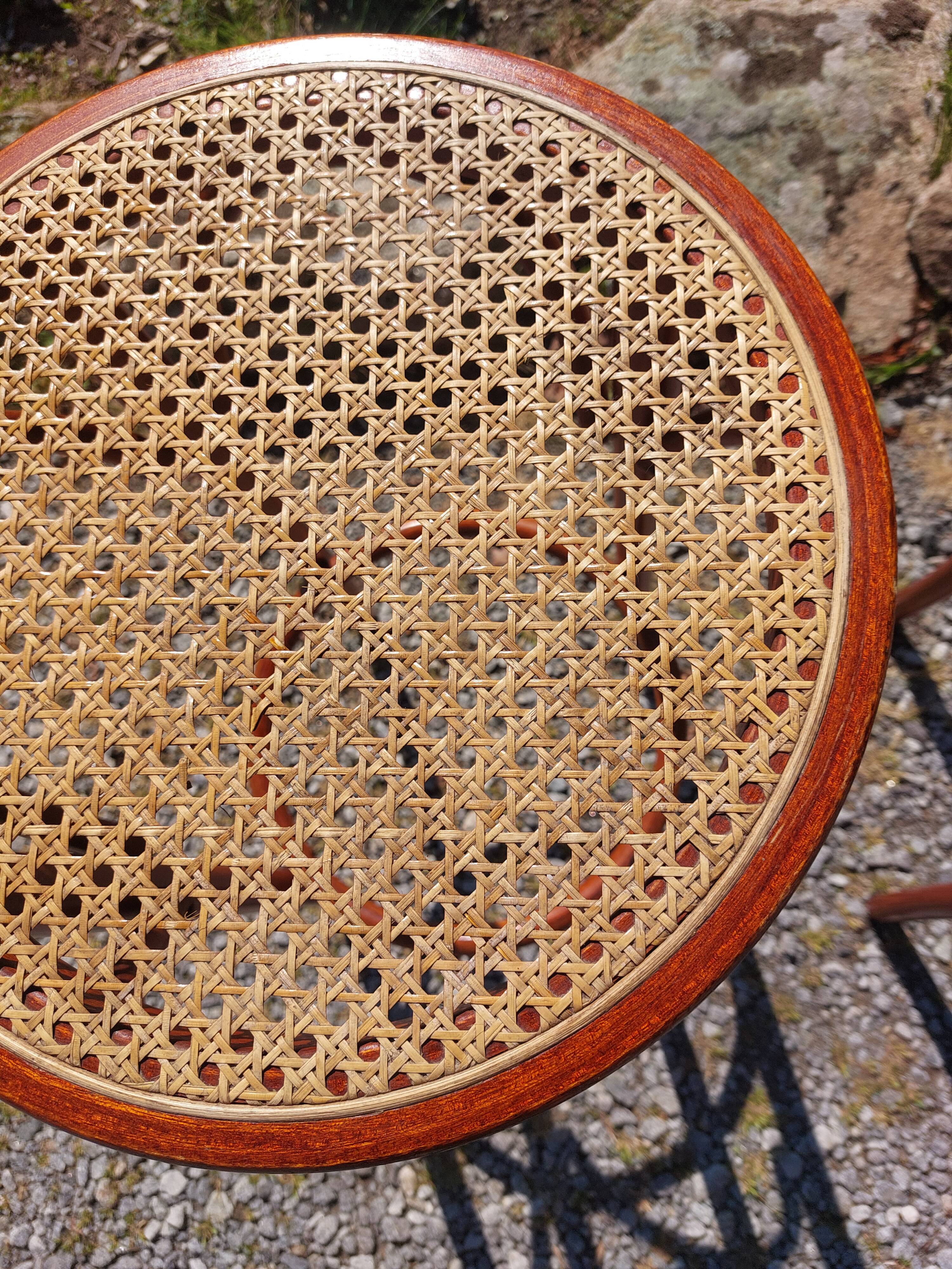 3 wooden and cane bar stools
