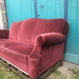 Red velvet sofa English style Chippendale 1950