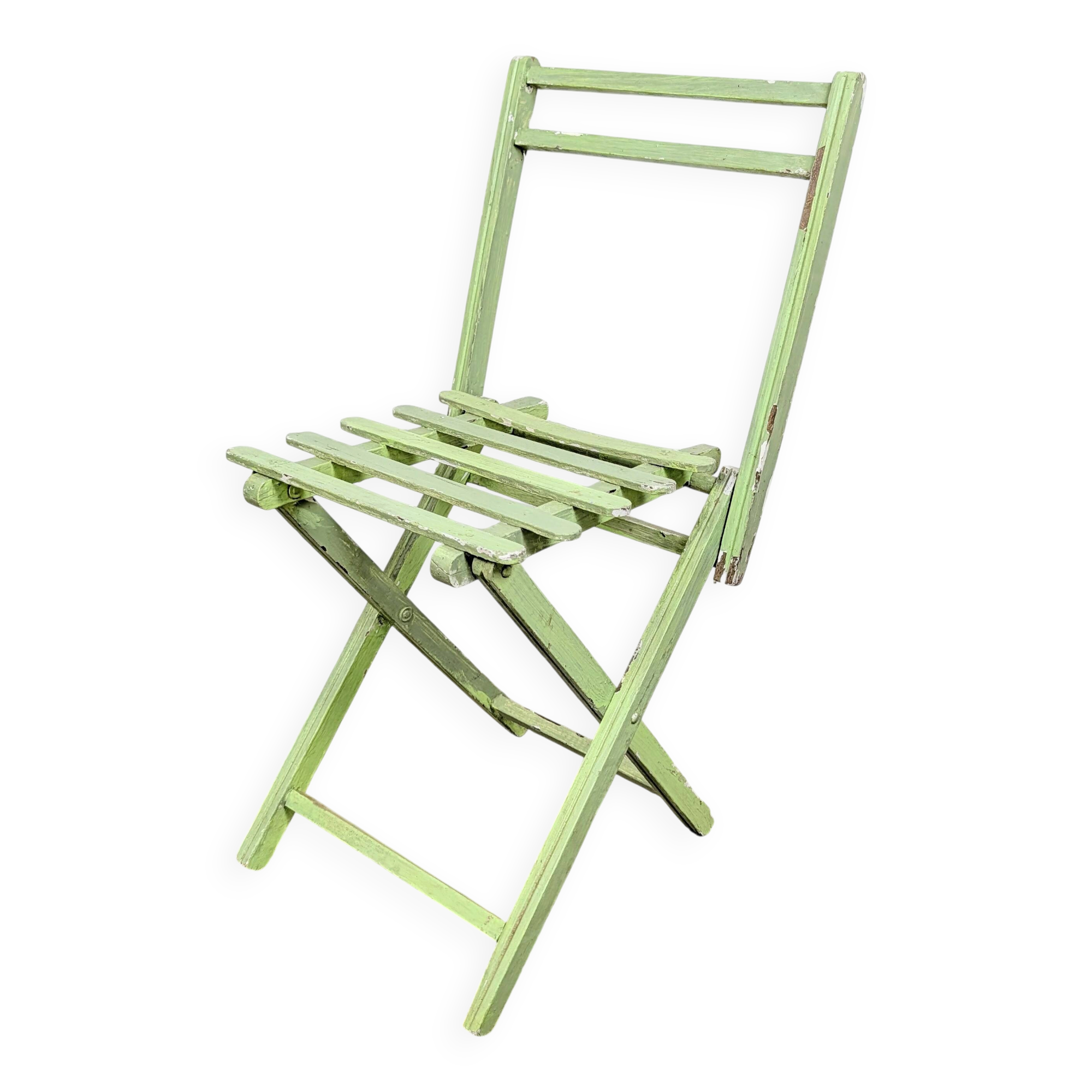 Child's folding chair in patinated green wood
