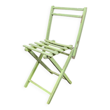 Child's folding chair in patinated green wood