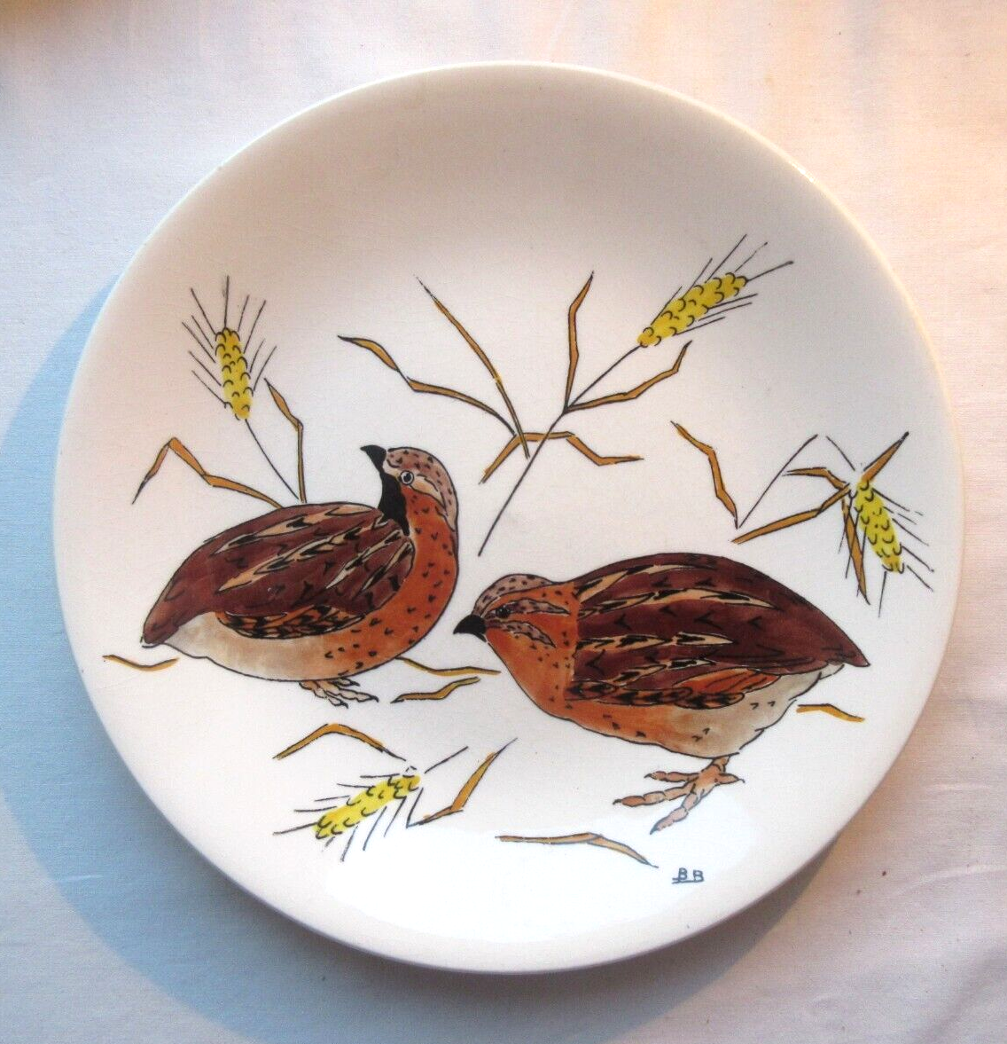 Game model plate signed gien, hunting birds, quails