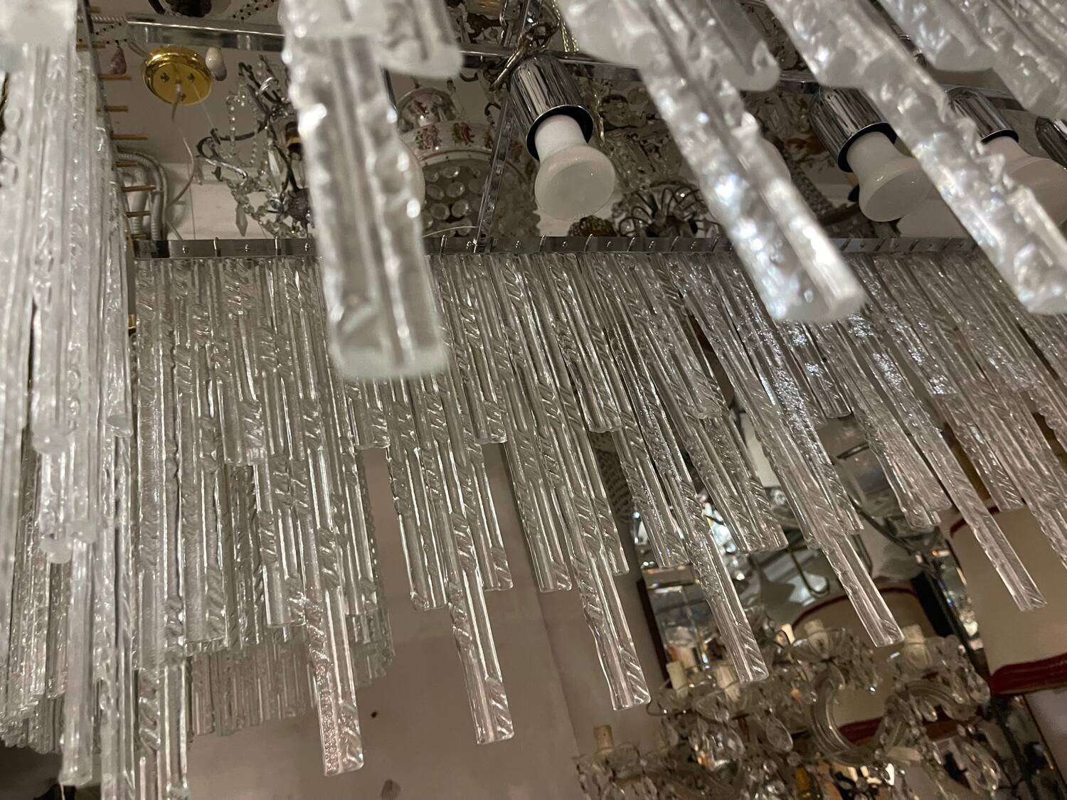 Large Rectangular Murano Glass Rod Chandelier 1980’s