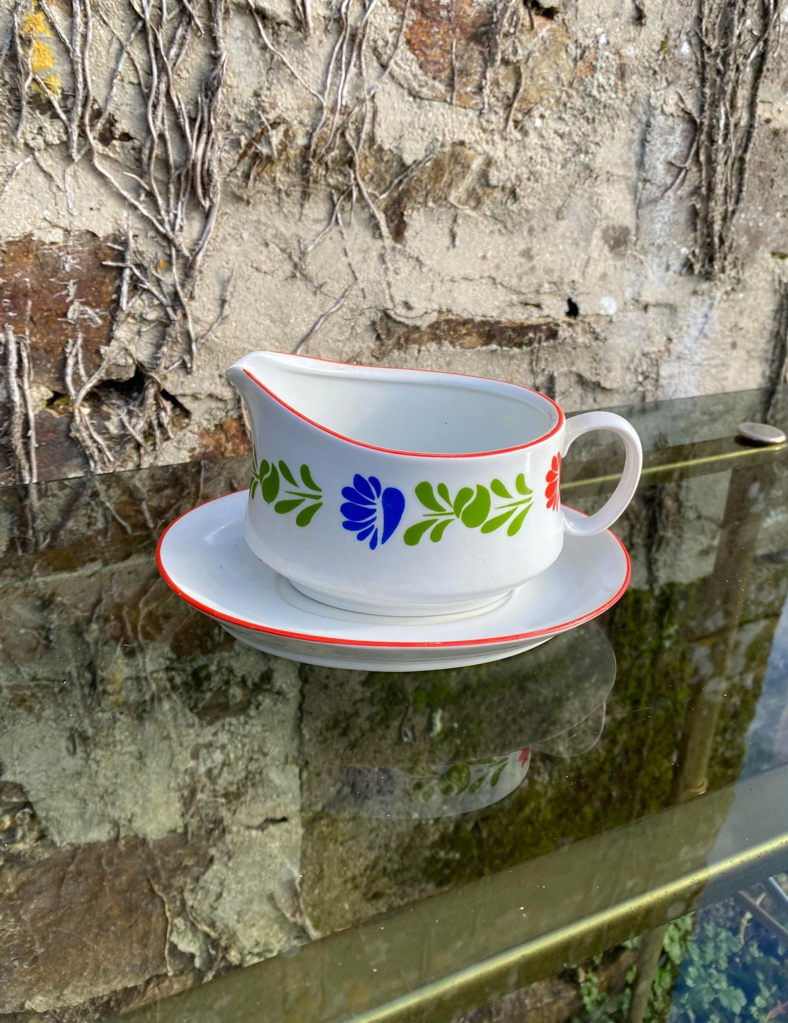 Porcelain sauce dish Alfoldi traditional Hungarian décor Vintage 70s-80s