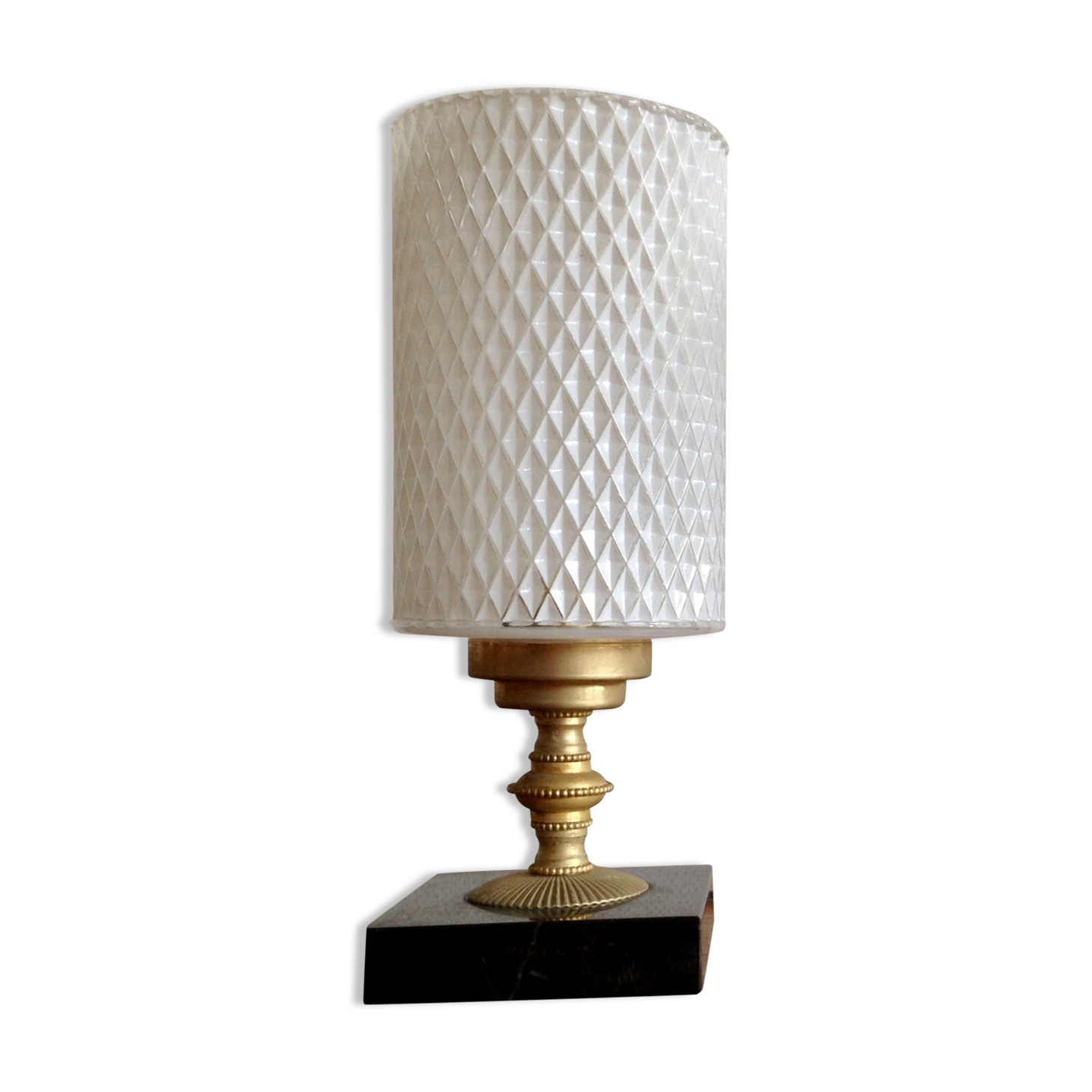Pair lamp of nightstands in marble, brass and glass Harlequin
