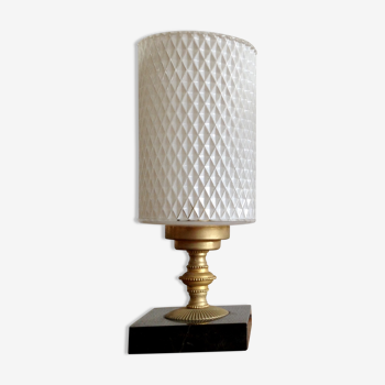 Paire de lampes chevets en marbre, laiton et verre arlequin