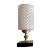 Paire de lampes chevets en marbre, laiton et verre arlequin