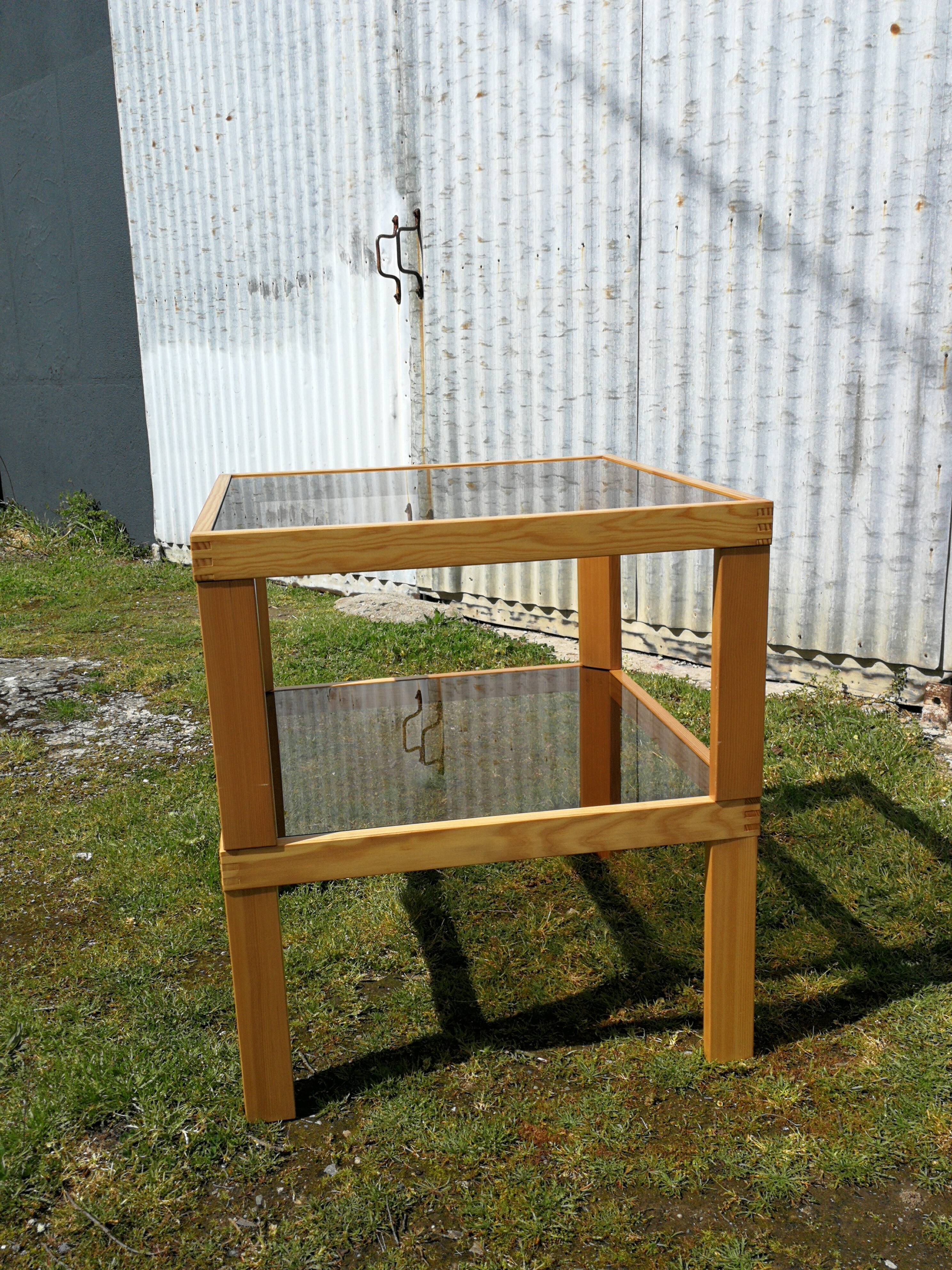 Pair of wood/smoked glass square coffee table