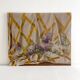 Old painting, oil on wood, lilac flowers on drapery by Sarret.