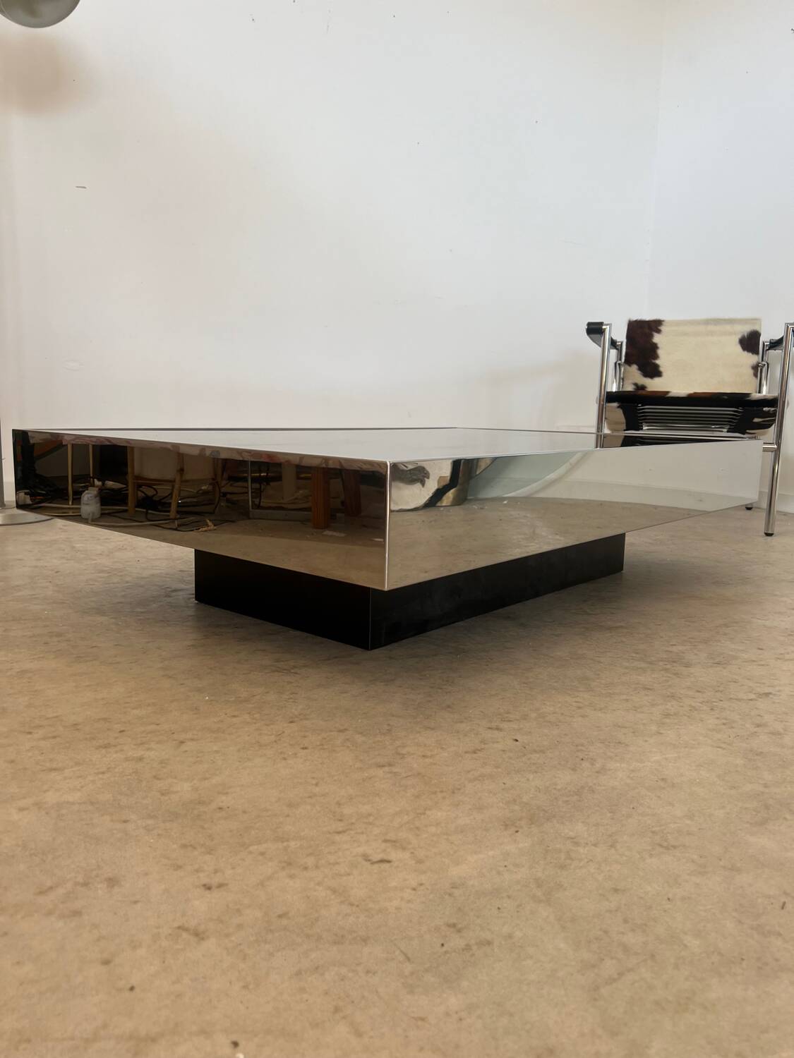 Old glass and chrome coffee table Italian design from the 70s vintage