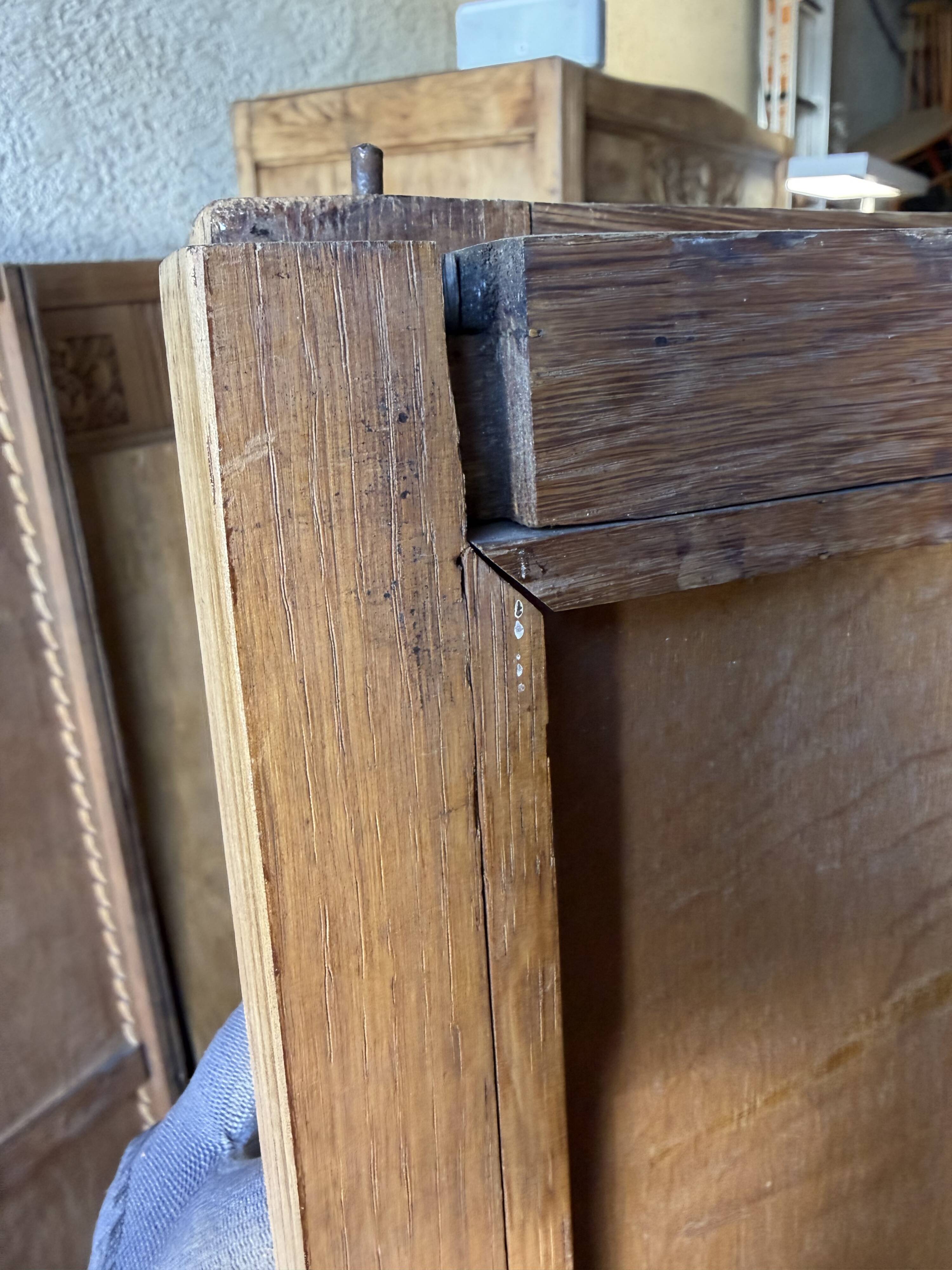 Art deco wardrobe in raw oak with bevelled mirror.