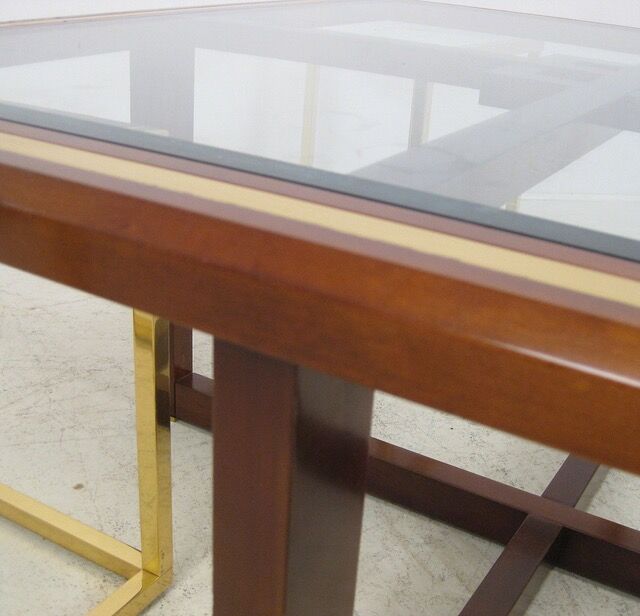Coffee table with 4 pieces of wooden sofa and gilded brass