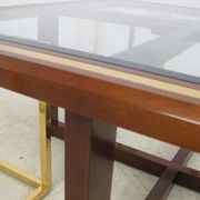 Coffee table with 4 pieces of wooden sofa and gilded brass