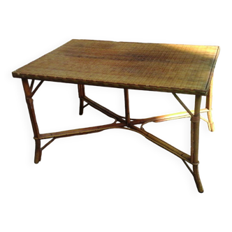 ANCIENNE TABLE JARDIN BAMBOU OSIER