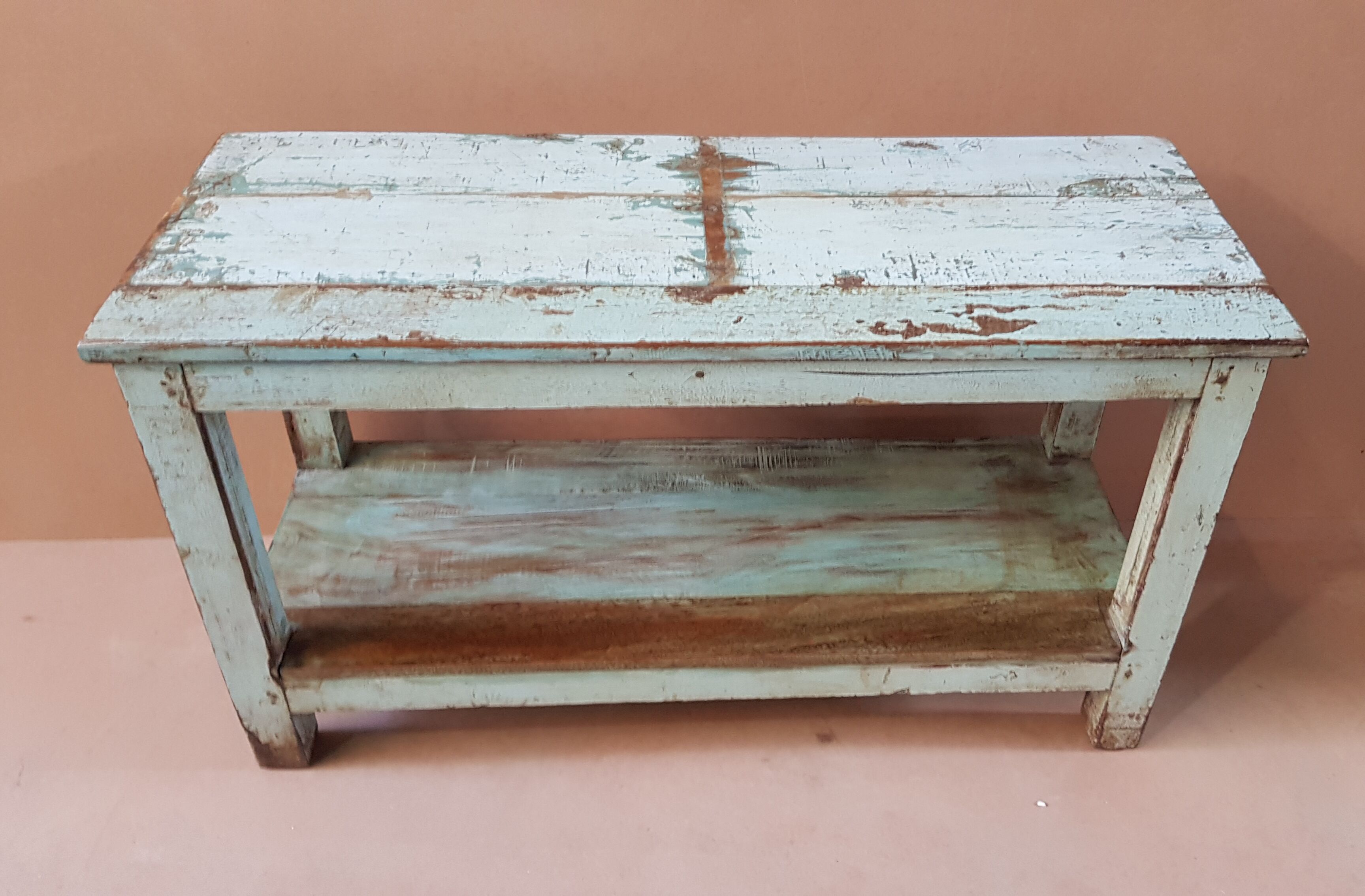 Burmese teak bench with original blue patina